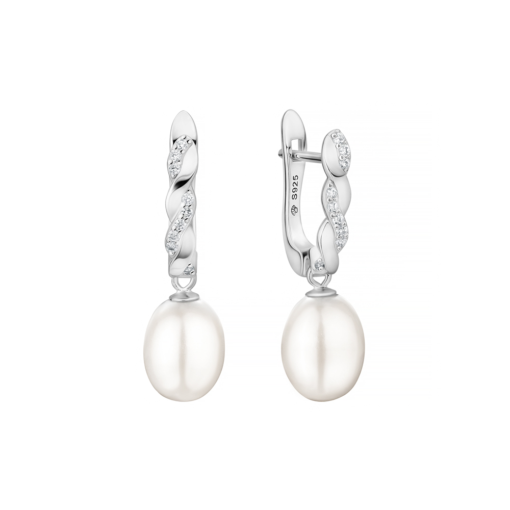 Cercei argint cu perle naturale albe și cristale, cu tortițe DiAmanti SK25476EL_W-G Cercei argint cu perle naturale albe și cristale, cu tortițe DiAmanti SK25476EL_W-G